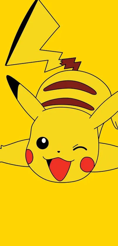 Playful Pikachu on yellow background mobile wallpaper.