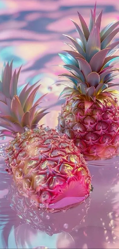 Surreal pink and blue pineapple art design wallpaper.