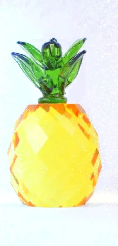 Vibrant glass pineapple sculpture on white background.