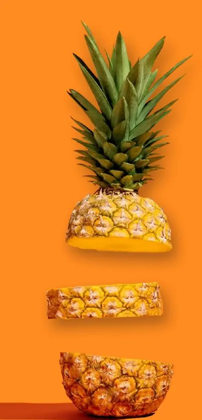 Sliced pineapple on a vibrant orange background.