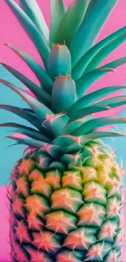 Vibrant pineapple with pink and teal background.