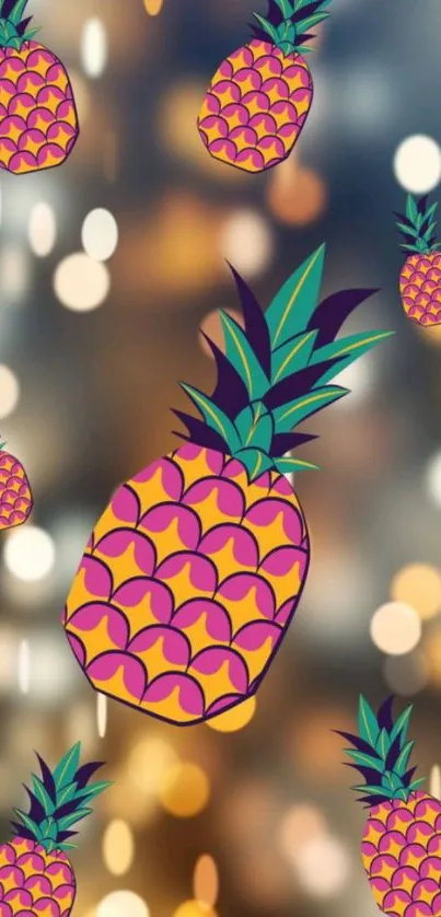 Colorful pineapple pattern with bokeh effect.