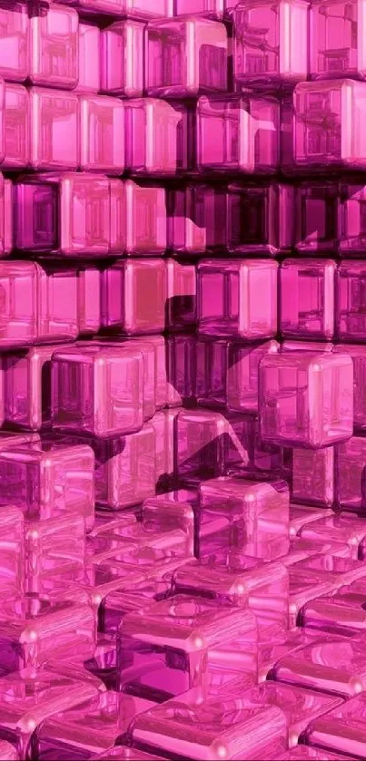 Vibrant 3D pink cubes wallpaper with glossy effect.