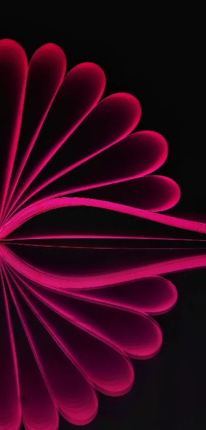 Vibrant pink abstract wallpaper with reflections on black background.