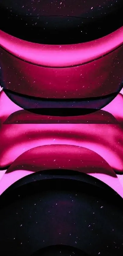 Vibrant pink and black abstract wallpaper design with cosmic stars.