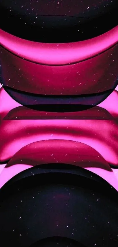 Abstract pink wallpaper with sleek shapes and cosmic speckles.