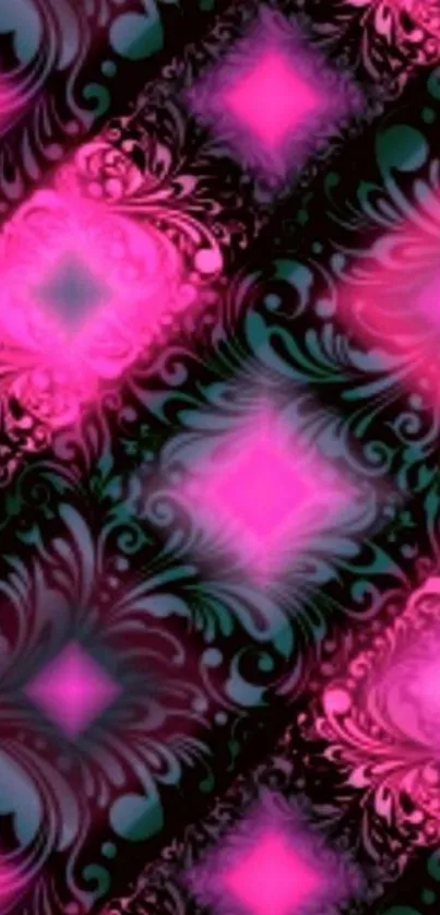 Vibrant pink abstract wallpaper with floral patterns.