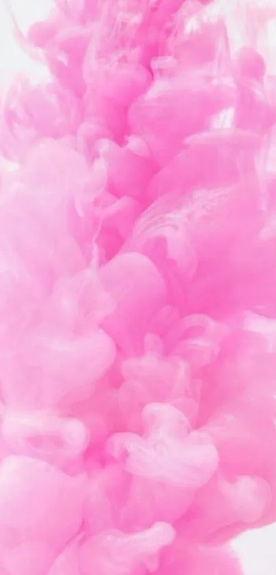 Vibrant pink swirling ink design on a phone wallpaper.