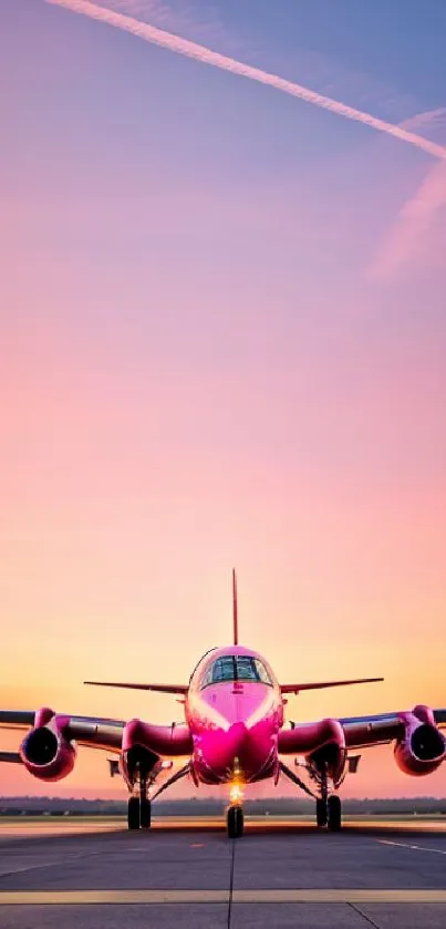 Pink airplane in a sunset sky, creating a vibrant and serene mobile wallpaper.