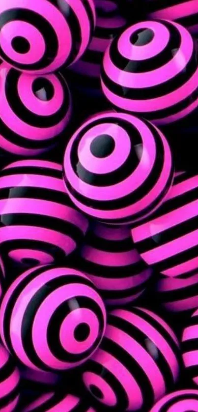 Pink and black striped spherical design wallpaper.