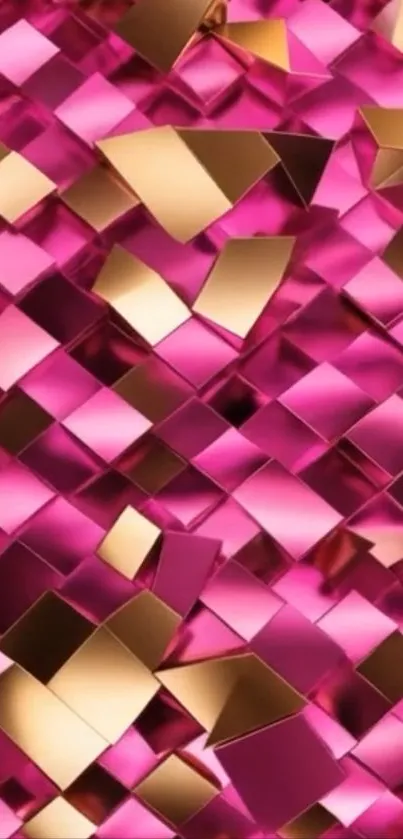 Pink and gold geometric abstract wallpaper design.