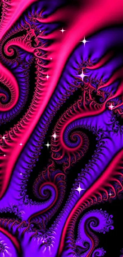 Abstract pink and purple fractal design wallpaper with swirling patterns.