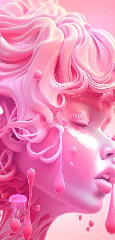 Surreal pink art wallpaper with vibrant colors and fluid design.