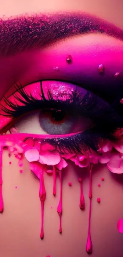 Artistic eye with vibrant pink colors in dynamic abstract style.