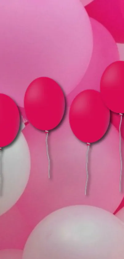 Vibrant pink and white balloon wallpaper design.