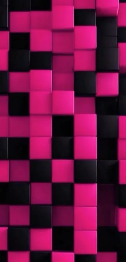 Vibrant pink and black geometric block pattern wallpaper.