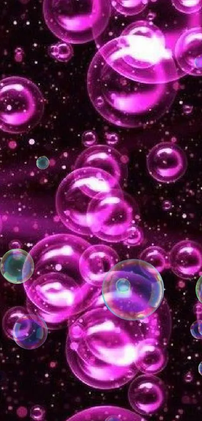 Vibrant pink bubbles on a dark background creating a lively phone wallpaper aesthetic.