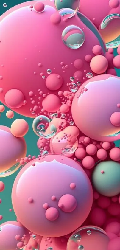 Abstract pink bubble wallpaper with teal background.