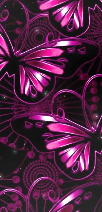 Vibrant pink butterfly wallpaper with intricate designs.