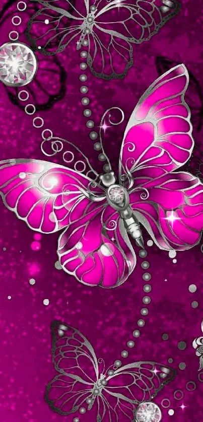 Vibrant pink butterflies with jewel accents on a magenta background.