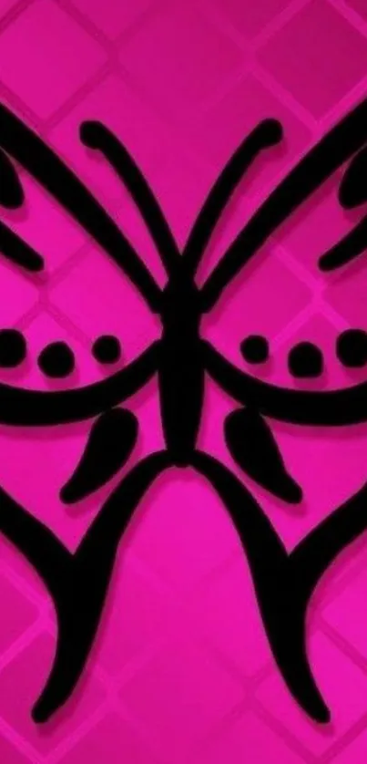 Vibrant fuchsia butterfly wallpaper with abstract design.