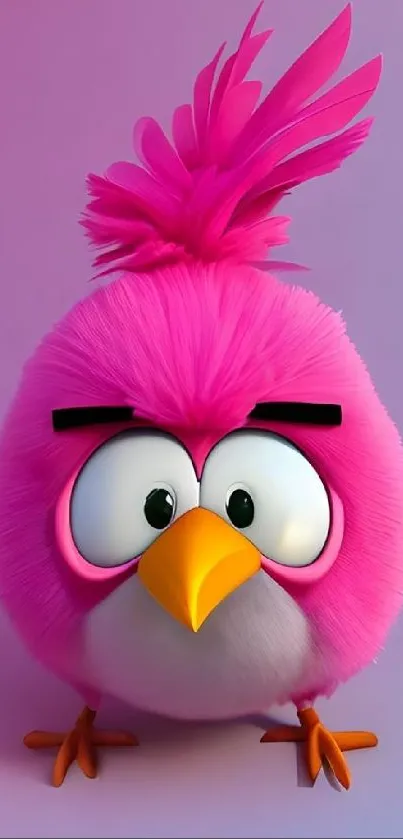 Vibrant pink cartoon bird on a mobile wallpaper