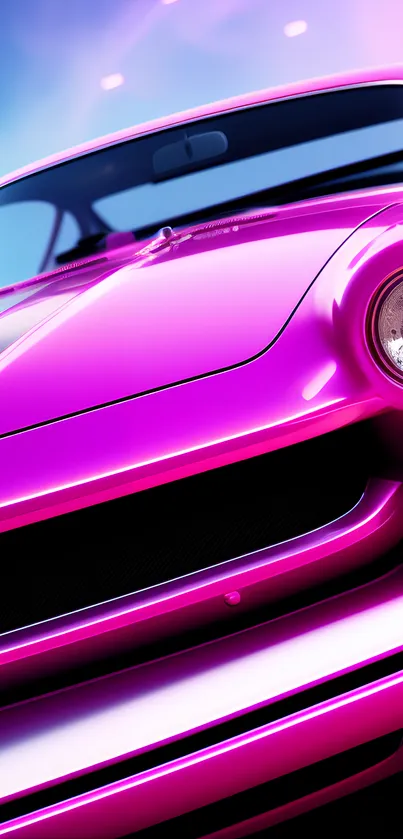 Vibrant pink classic car in retro style wallpaper.