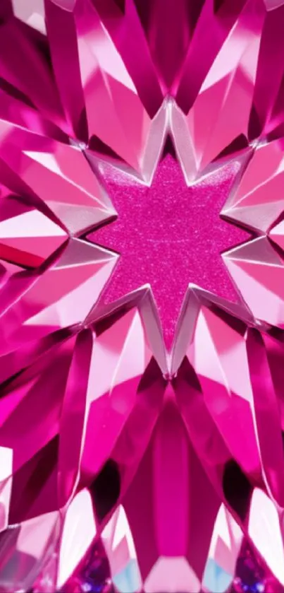 Vibrant pink crystal wallpaper with geometric star pattern.