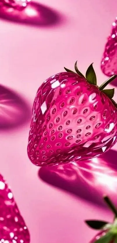 Crystal strawberries on vibrant pink background.