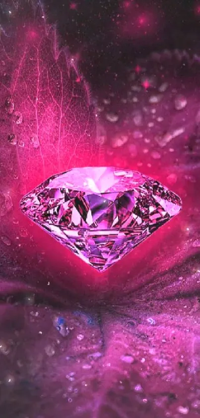 Mobile wallpaper with vibrant pink diamond on purple background.