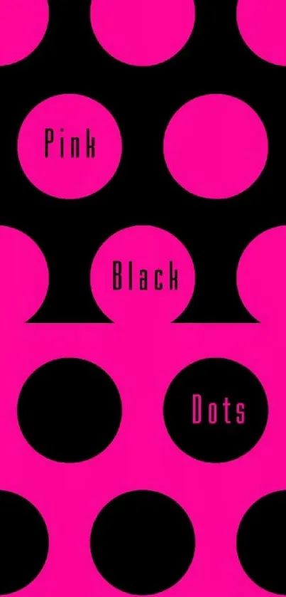 Vibrant pink and black polka dot wallpaper with bold design.