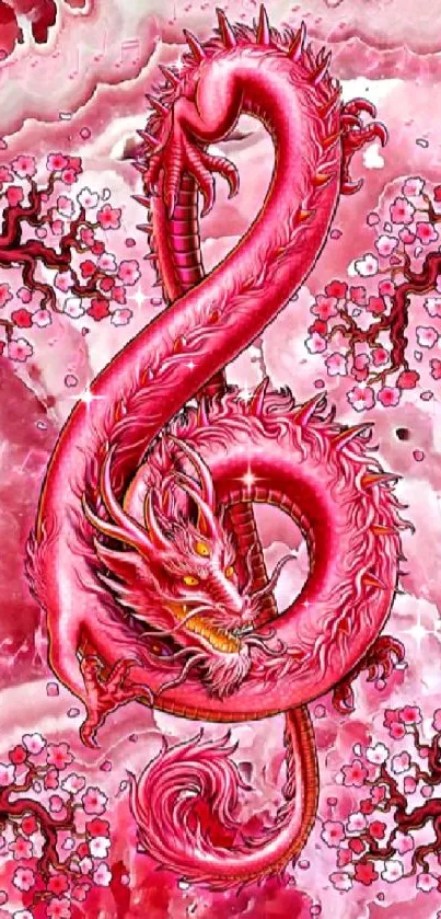 Pink dragon with cherry blossoms wallpaper art.