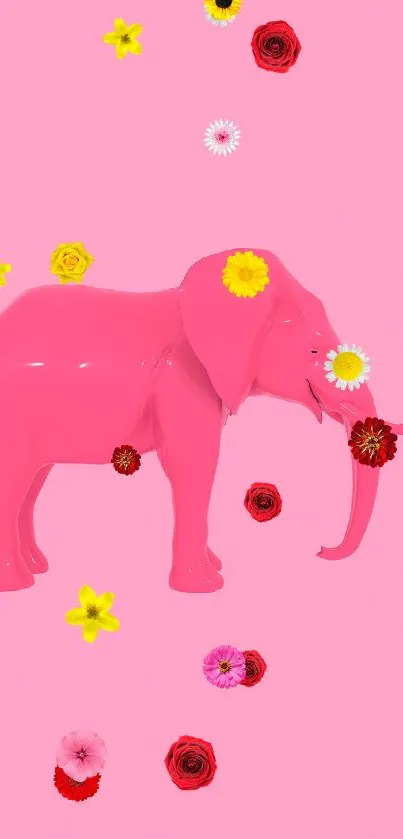 Pink elephant on vibrant mobile wallpaper background.