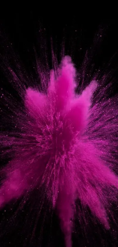 Abstract pink powder explosion on black background.