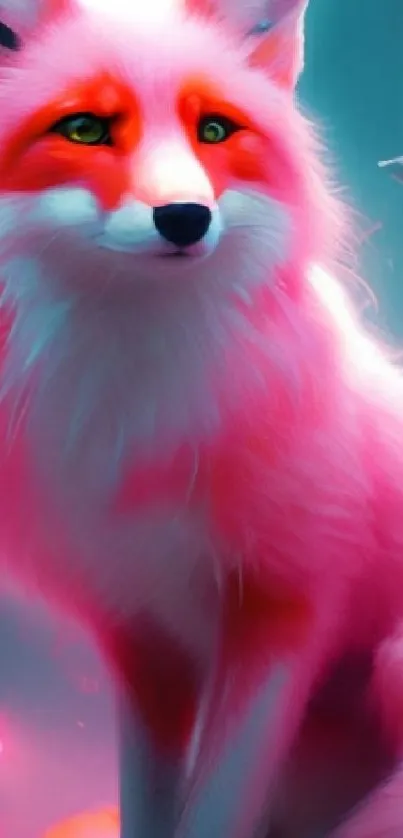 Vibrant pink fantasy fox sitting gracefully.