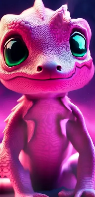 Cute neon lizard on colorful background.
