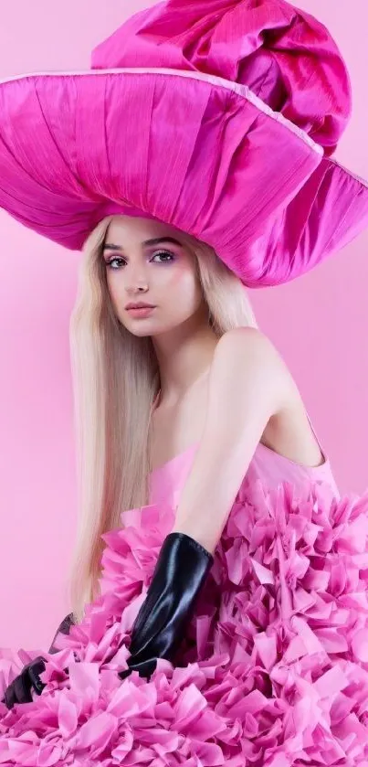 Pink fashion wallpaper with hat and dress