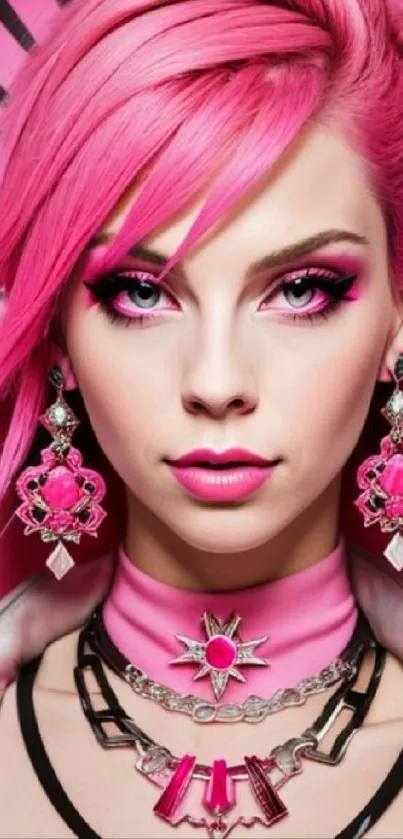 Vibrant pink themed fashion wallpaper with striking accessories.