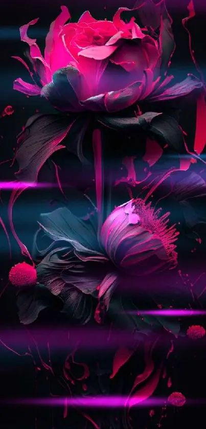 Vibrant pink floral art with dramatic dark background, perfect for mobile wallpaper.