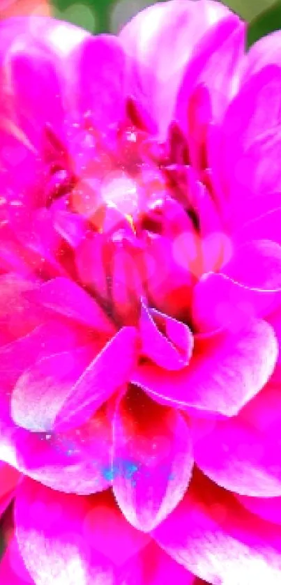 Close-up of a vibrant pink flower with green leaves.