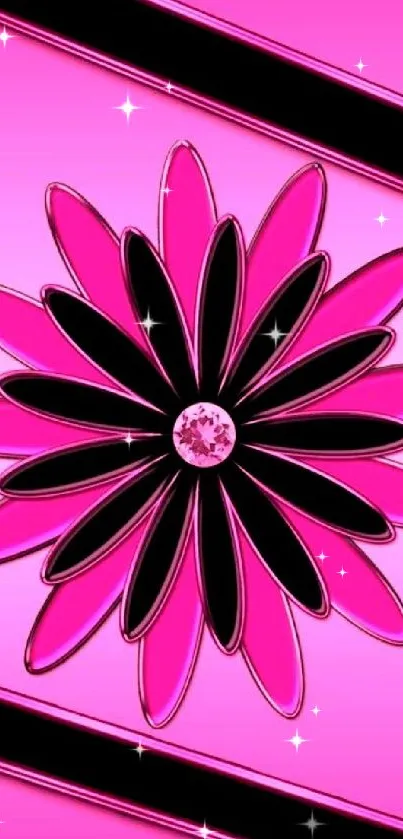 Vibrant pink flower with black petals mobile wallpaper.