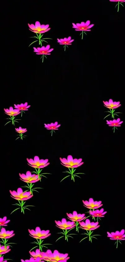 Pink flowers on black making a floral mobile background.