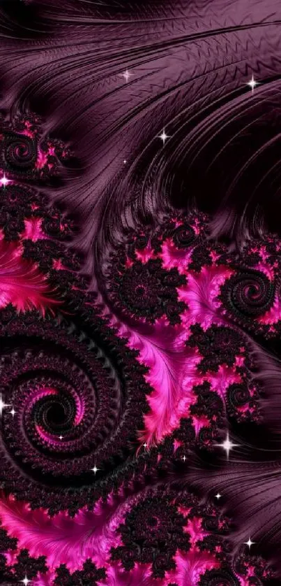 Fractal wallpaper with vibrant pink swirls and intricate patterns.