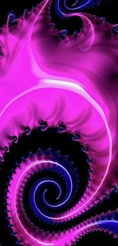 Vibrant pink fractal with swirling abstract patterns on a black background.