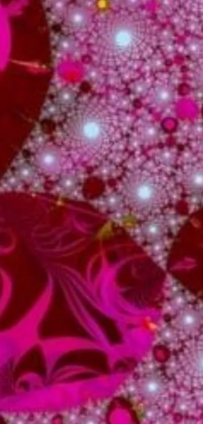 Vibrant pink fractal pattern mobile wallpaper with intricate abstract design.