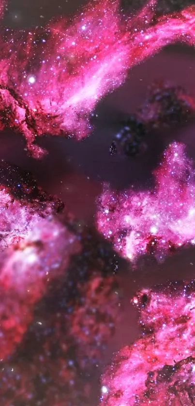 Vibrant pink galaxy wallpaper with stars and nebulae, perfect for mobile screens.