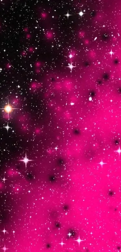 Mobile wallpaper featuring a vibrant pink galaxy with stars scattered across a black sky.