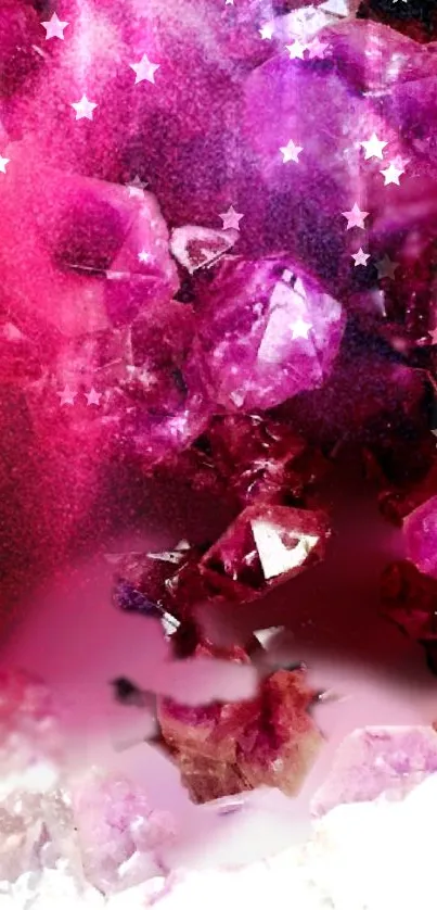 Vibrant pink gemstone wallpaper with star accents.