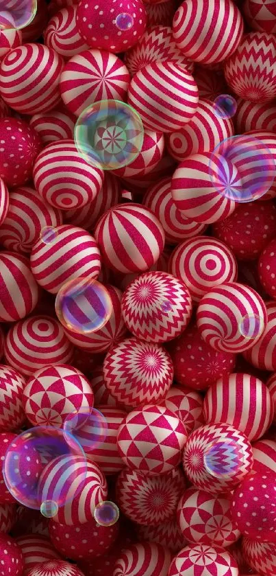 Vibrant pink geometric balls with intricate patterns.