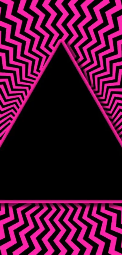 Vibrant pink zigzag wallpaper with black triangle.